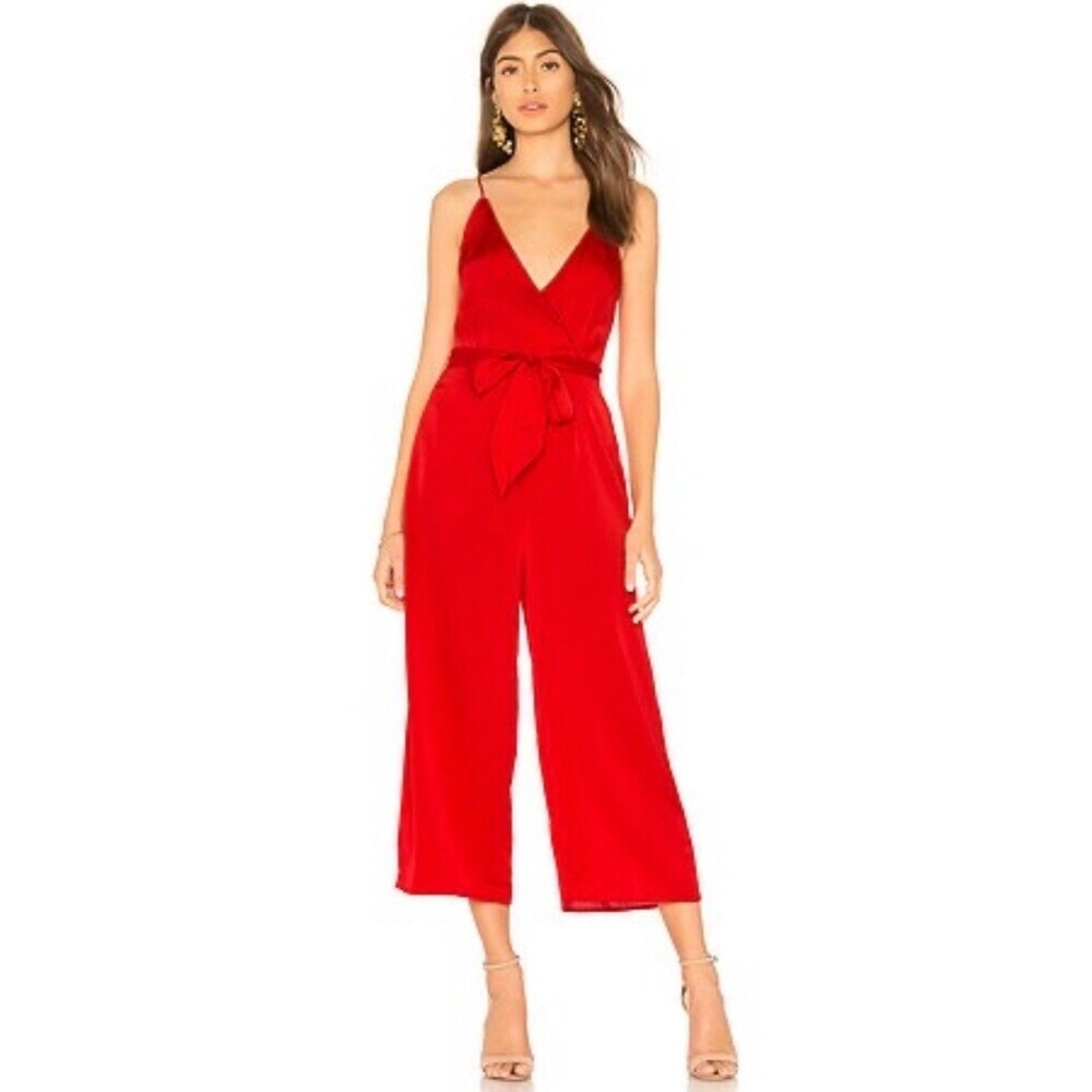 NWT‎ THE FIFTH LABEL Size S Moonlit Jumpsuit Satin Red Tie Belt Wide Leg Women’s
